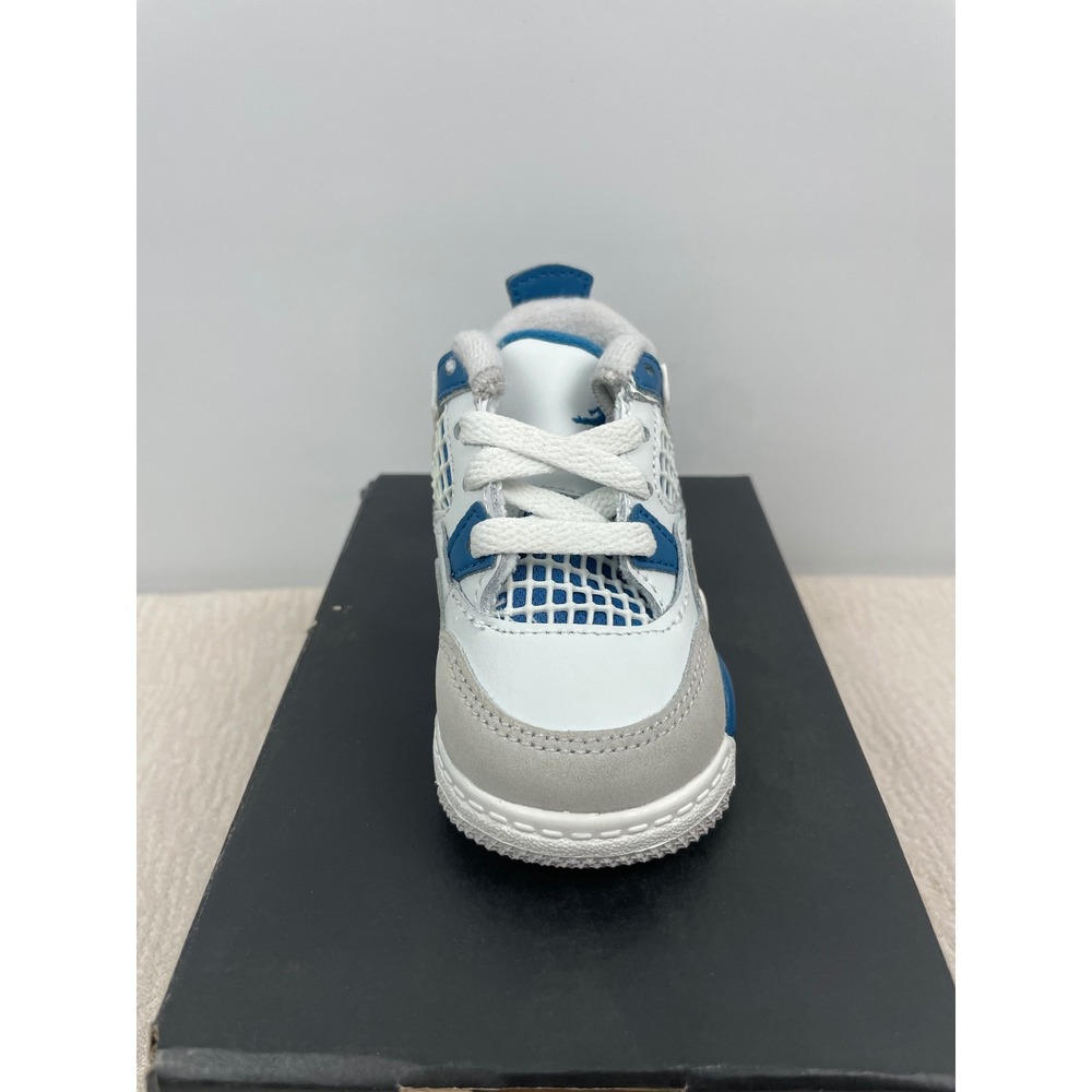 Jordan 4 Retro Military Blue Toddler Sneakers White Blue BQ7670-141 Size 3C - Picture 5 of 7